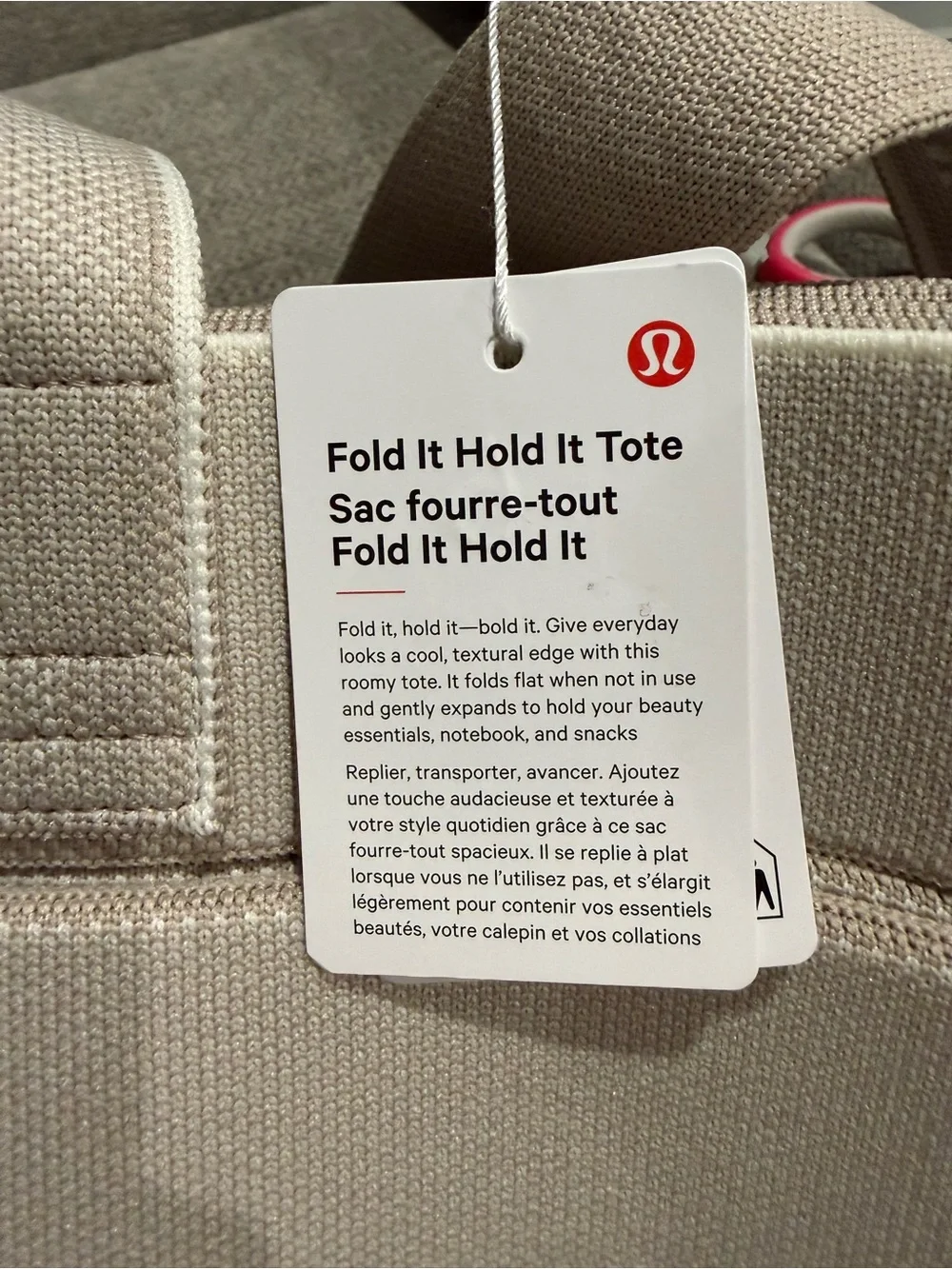NWT lululemon athletica Fold It Hold It Tote in light beige with cream trim